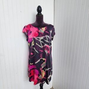 NAFNAF STRETCH Women's Pink SATIN Mini DRESS Zip Back Cap Sleeve Sz L